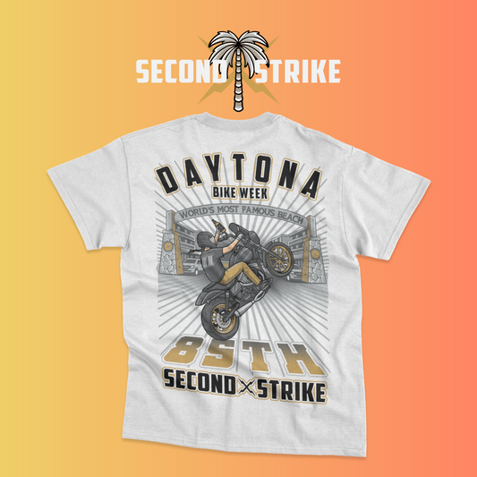 Second Strike – 85th Daytona Bike Week Tee (Black or White)
