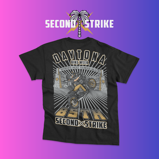 Second Strike – 85th Daytona Bike Week Tee (Black or White)